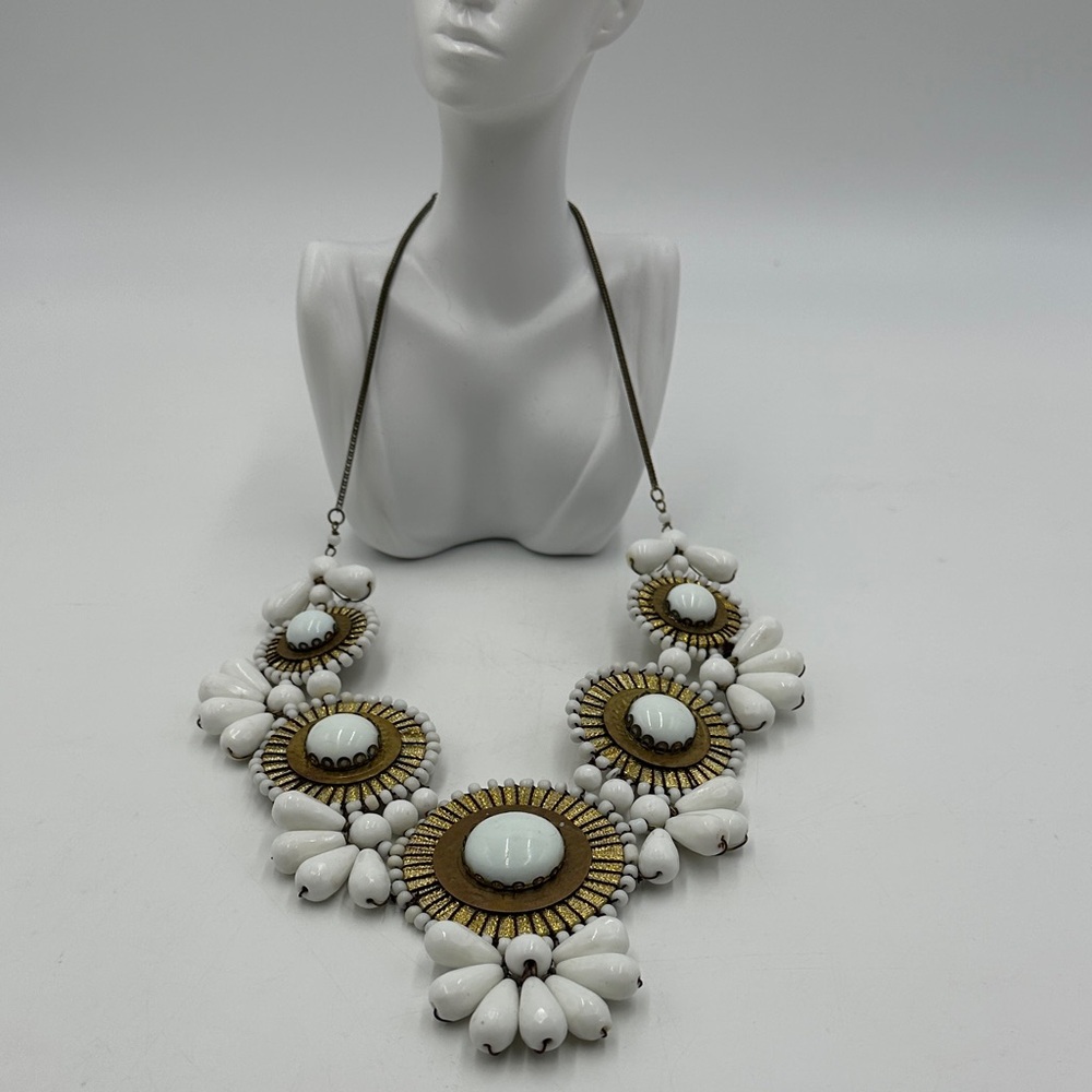 Milk White and Gold-colored Statement Necklace